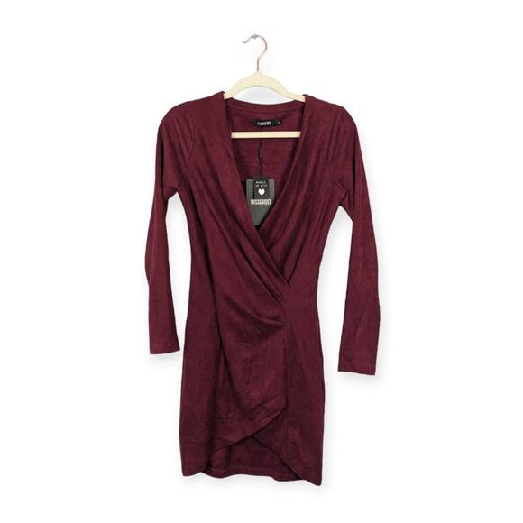 NWT Missguided Maroon Faux Suede Wrap Dress - Picture 2 of 8